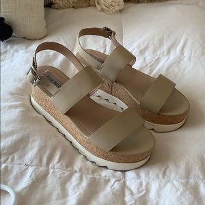 Steve Madden nude and white wedges